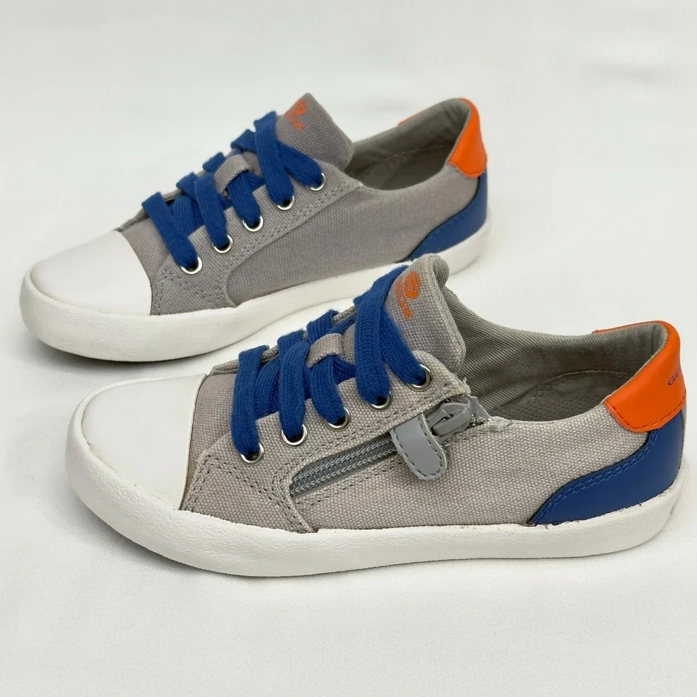 Geox Boy's Gisli Canvas Sneaker Lace‎ up/Zipper-Strap Gray Blue US 12/ EUR 30